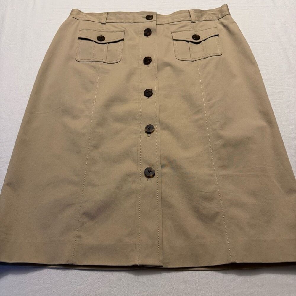 Talbots Classic Cotton Sateen A-Line Skirt | Khaki Button Front | Size 14
